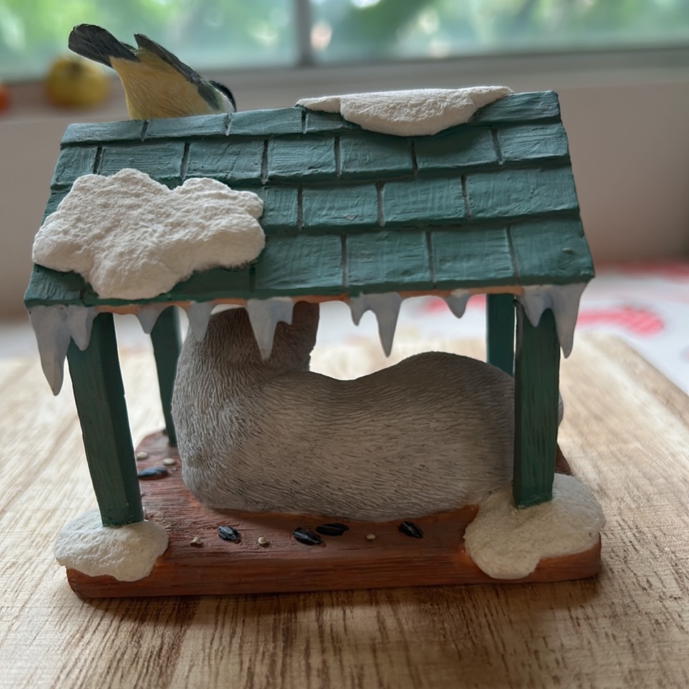 “Lenox “Winter Sunshine” Sleeping Gray Kitty Cat & Curious Bird Figurine New - Picture 2 of 11
